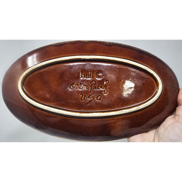 Vtg Hull Pottery Brown Gravy Boat Drip Serving Plate USA Oven Proof Replacement - Picture 5 of 8